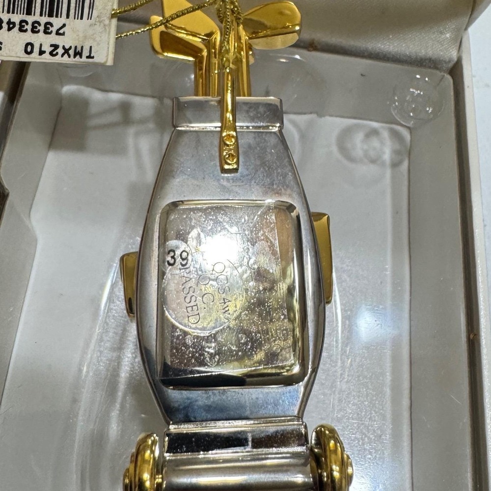 VTG Timex Collectible Mini Clock Golf Bag Design Gold Silver Tone‎ Quartz TMX210 - Picture 8 of 9